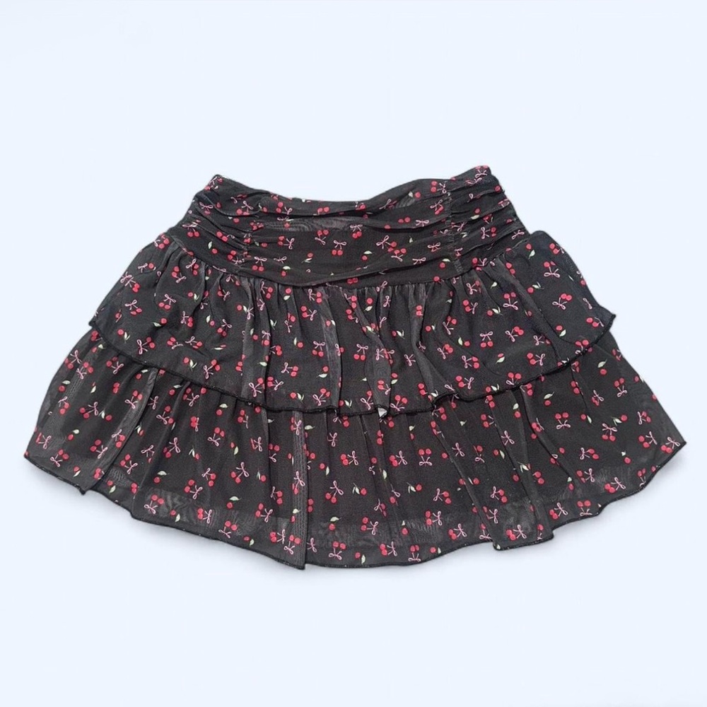 Black mini skirt with pink cherries